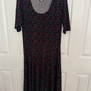 LuLaRoe Black Midi Dress with Key Pattern
